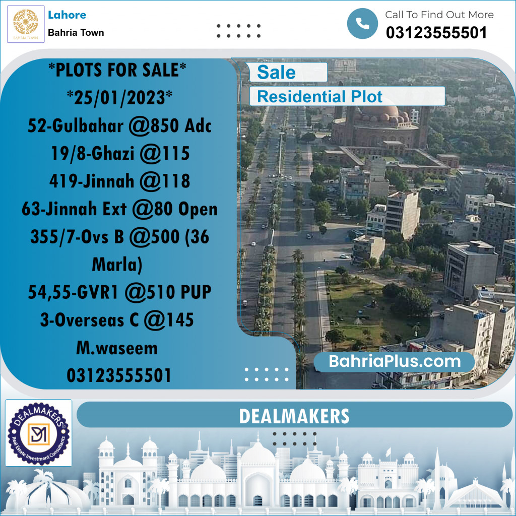 Residential Plot for Sale in Bahria Town, Lahore - (BP-287006)