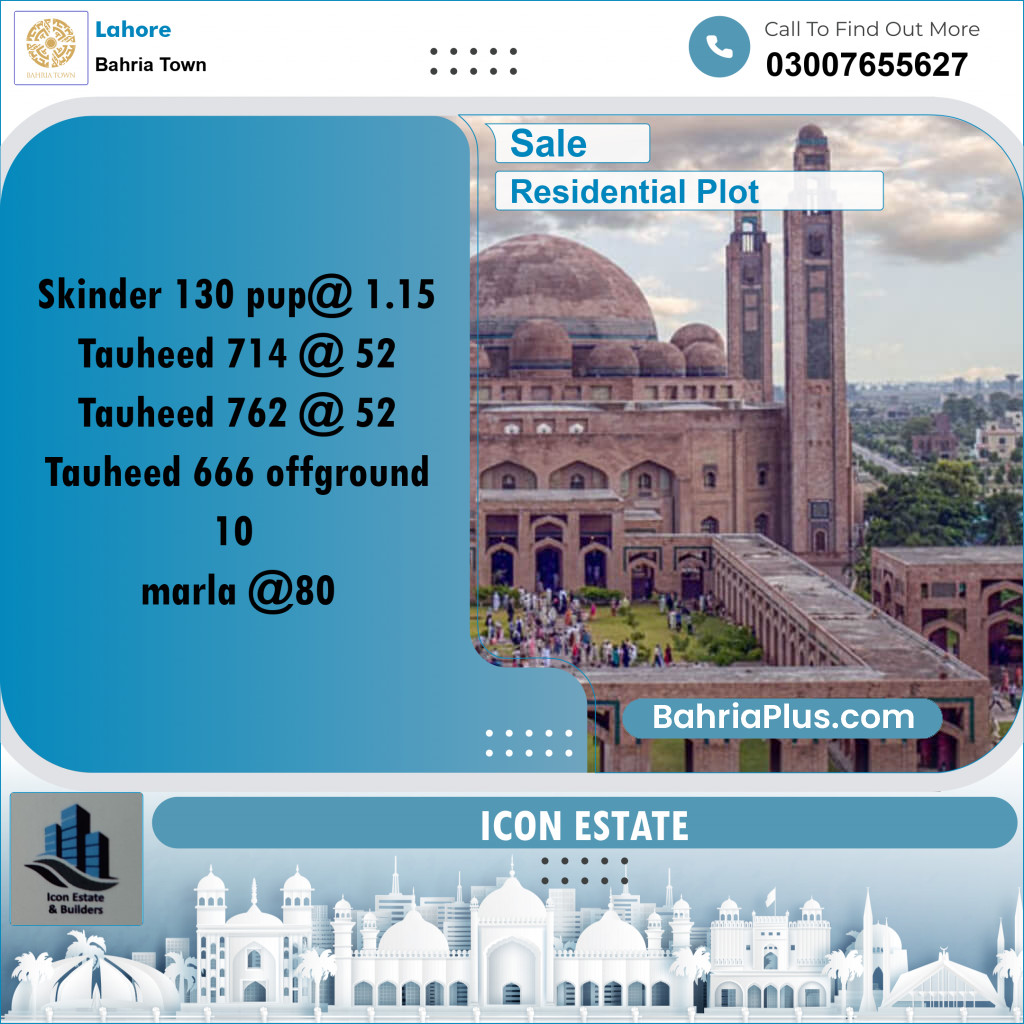 Residential Plot for Sale in Bahria Town, Lahore - (BP-287024)