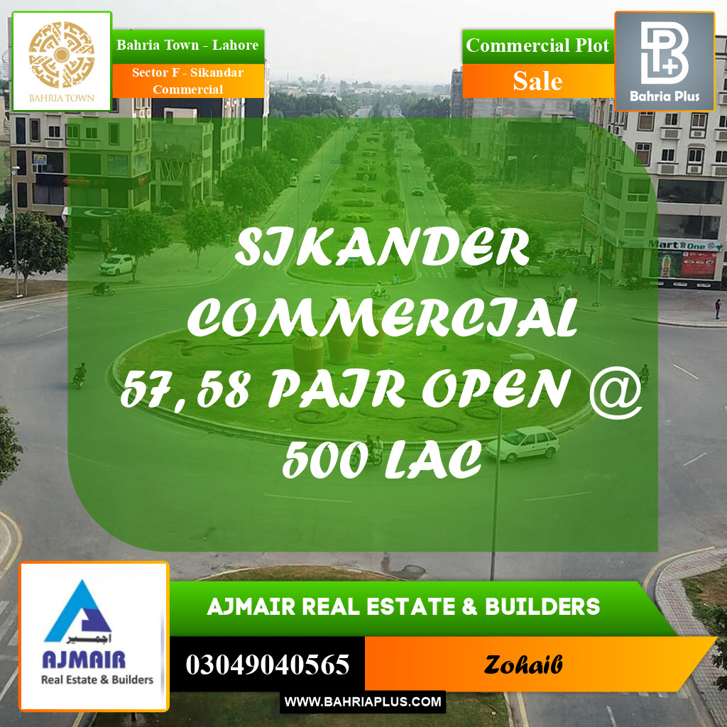 5 Marla Commercial Plot for Sale in Sector F - Sikandar Commercial - Bahria Town, Lahore - (BP-287027)