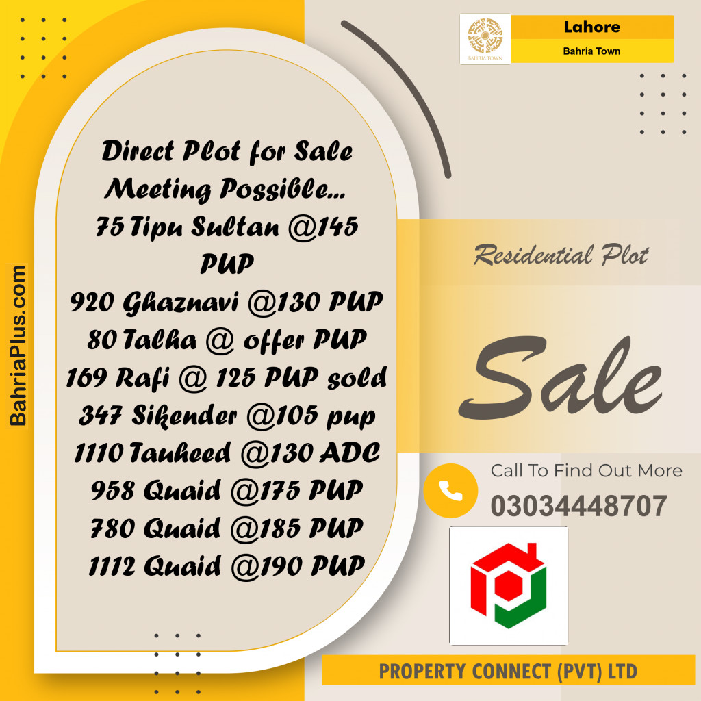 Residential Plot for Sale in Bahria Town, Lahore - (BP-287046)