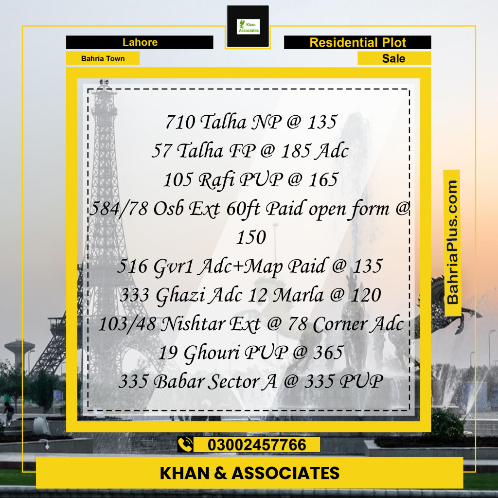 Residential Plot for Sale in Bahria Town, Lahore - (BP-287049)