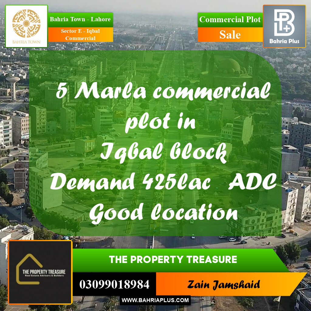 5 Marla Commercial Plot for Sale in Sector E - Iqbal Commercial -  Bahria Town, Lahore - (BP-287054)