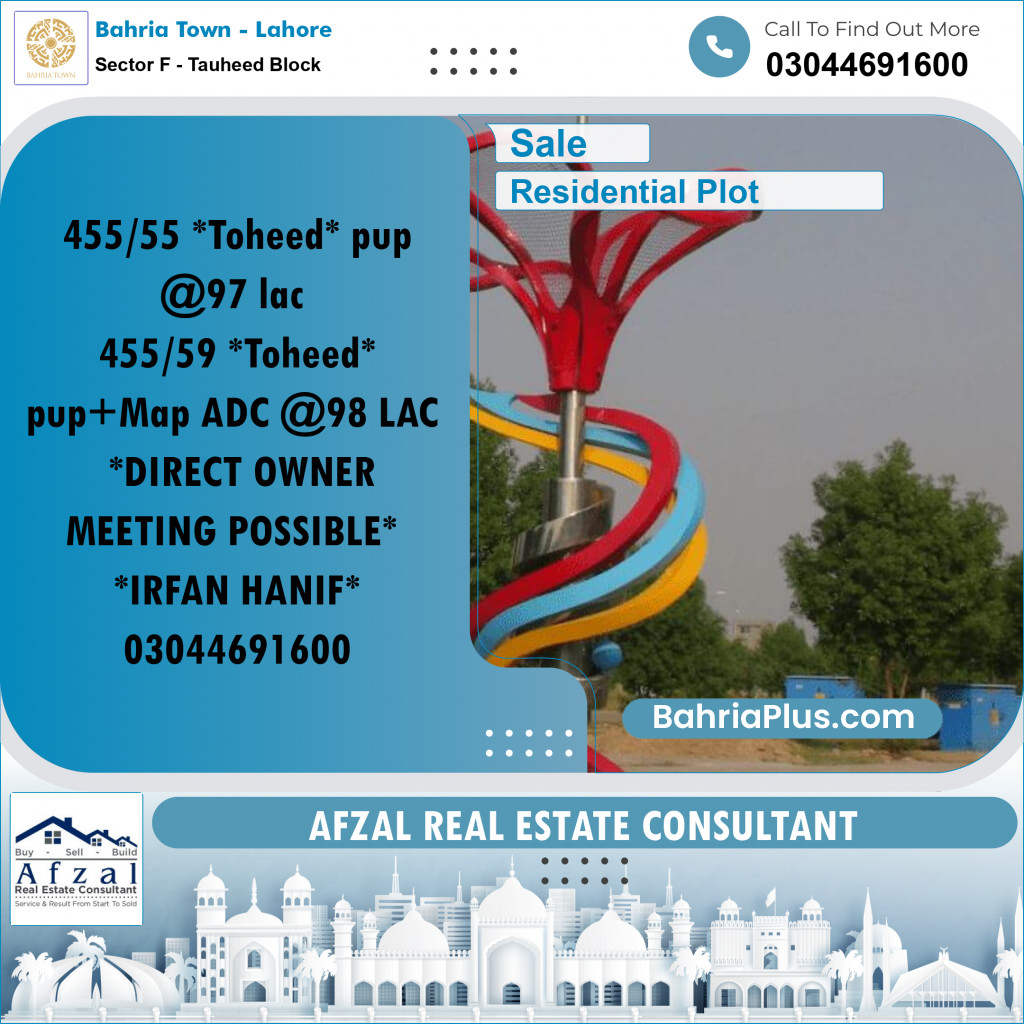 Residential Plot for Sale in Sector F - Tauheed Block - Bahria Town, Lahore - (BP-287065)