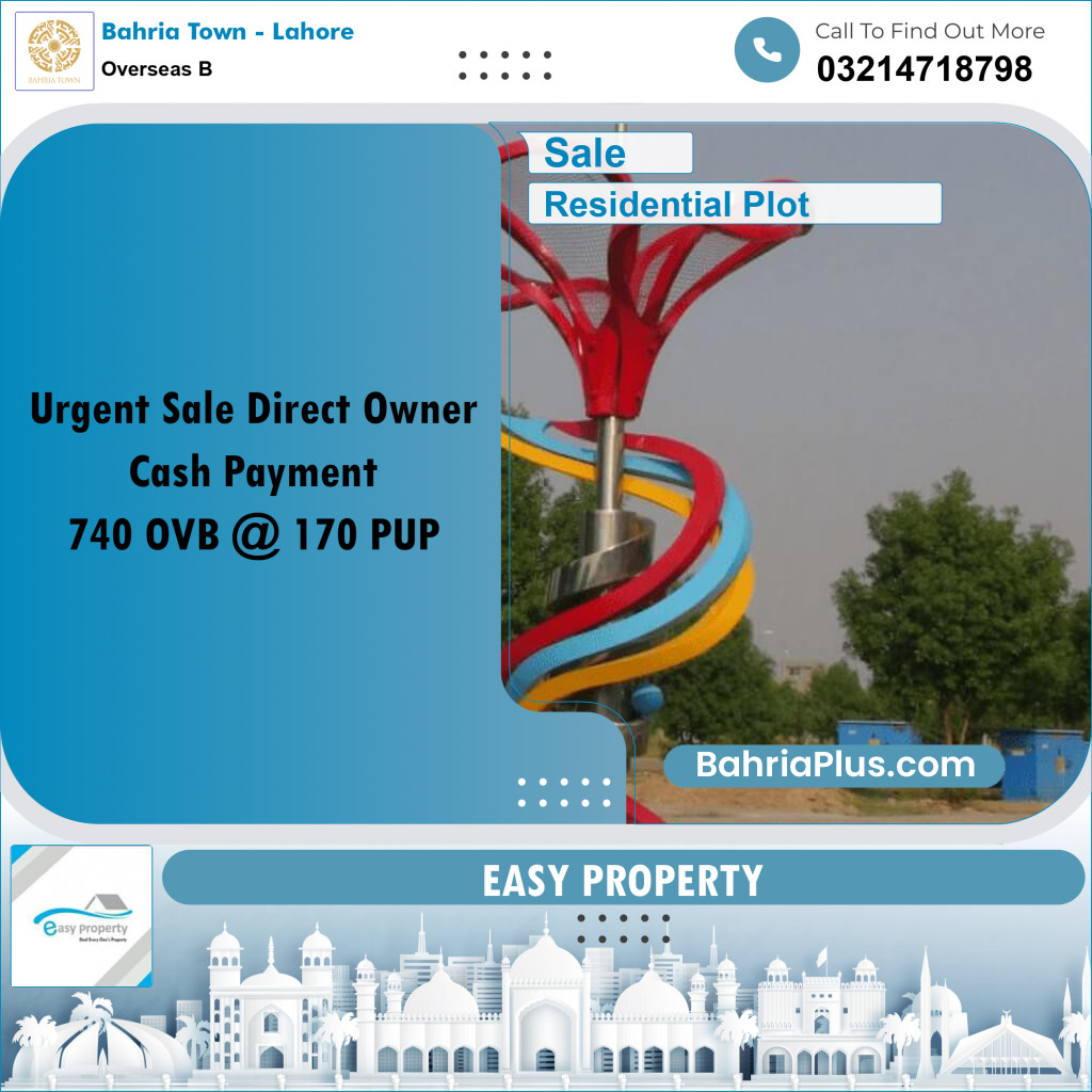 10 Marla Residential Plot for Sale in Overseas B -  Bahria Town, Lahore - (BP-287097)