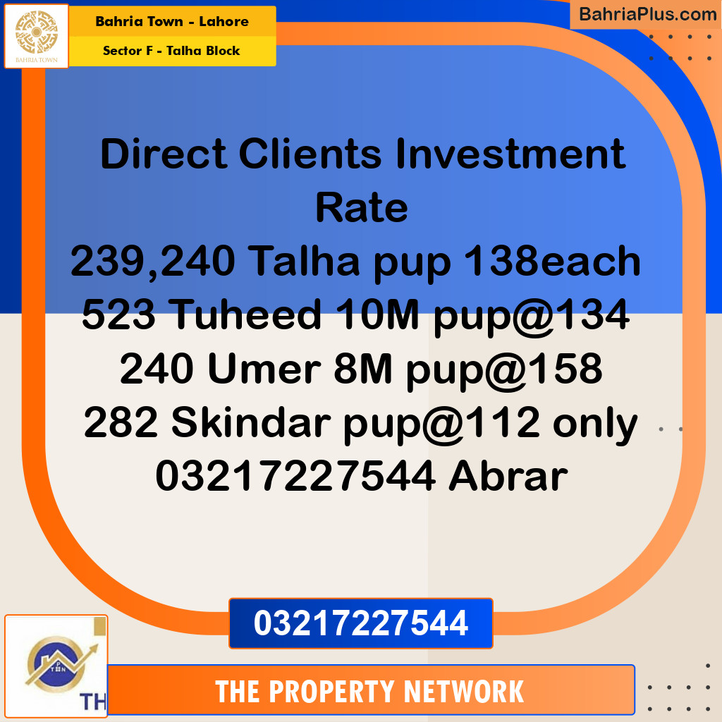 10 Marla Residential Plot for Sale in Sector F - Talha Block - Bahria Town, Lahore - (BP-287106)