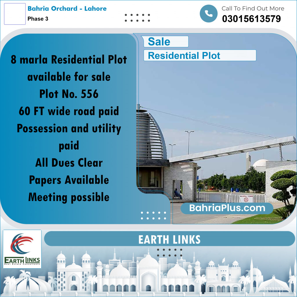 8 Marla Residential Plot for Sale in Phase 3 -  Bahria Orchard, Lahore - (BP-287169)