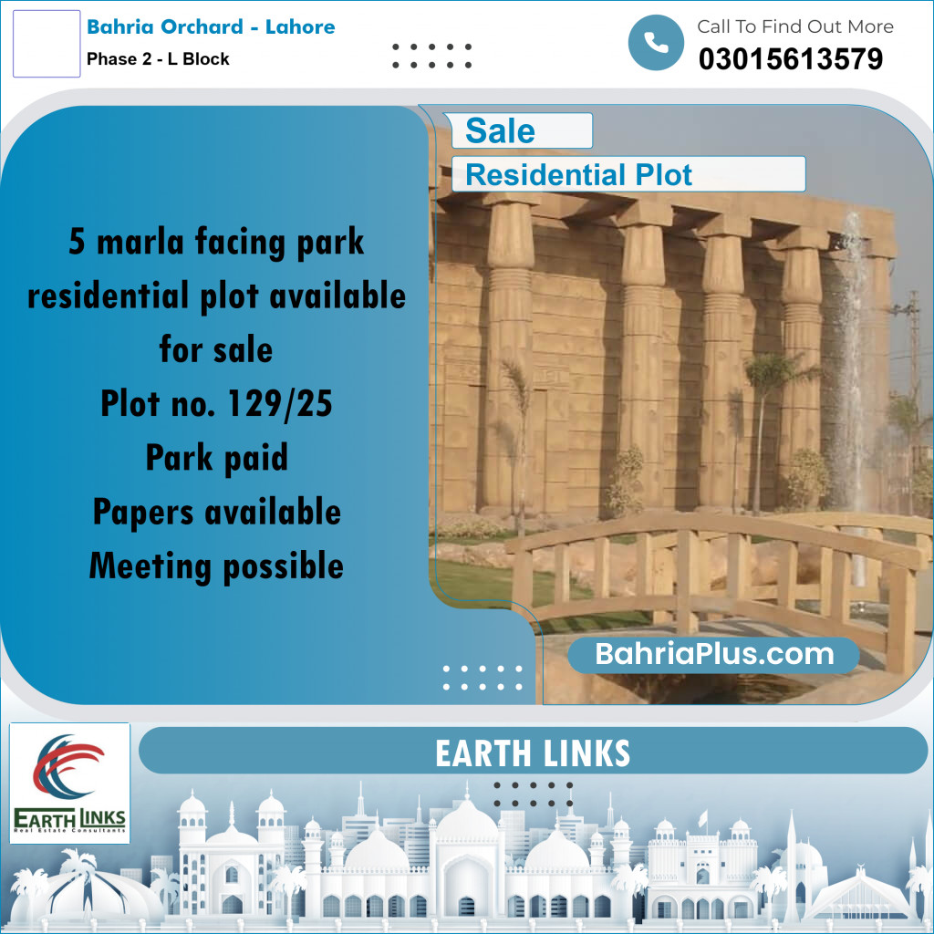 5 Marla Residential Plot for Sale in Phase 2 - L Block - Bahria Orchard, Lahore - (BP-287174)