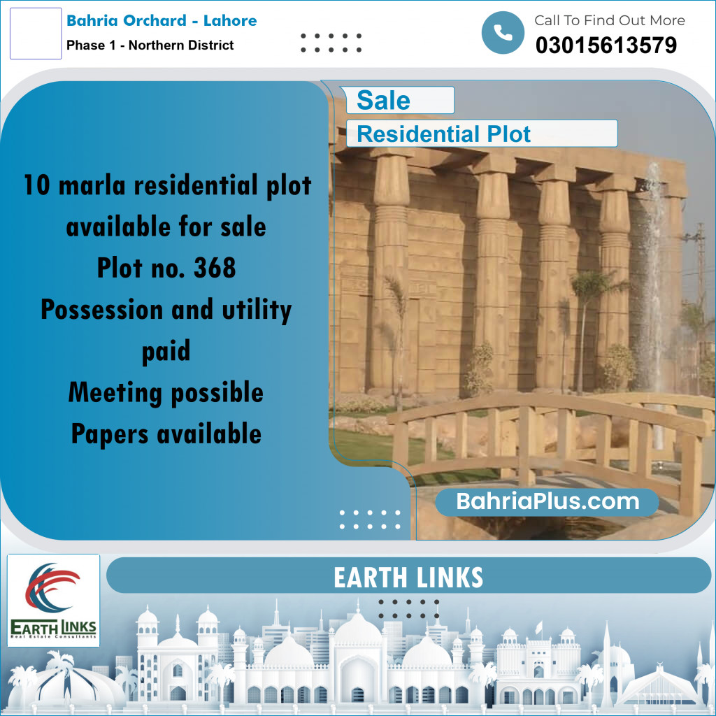 10 Marla Residential Plot for Sale in Phase 1 - Northern District -  Bahria Orchard, Lahore - (BP-287177)