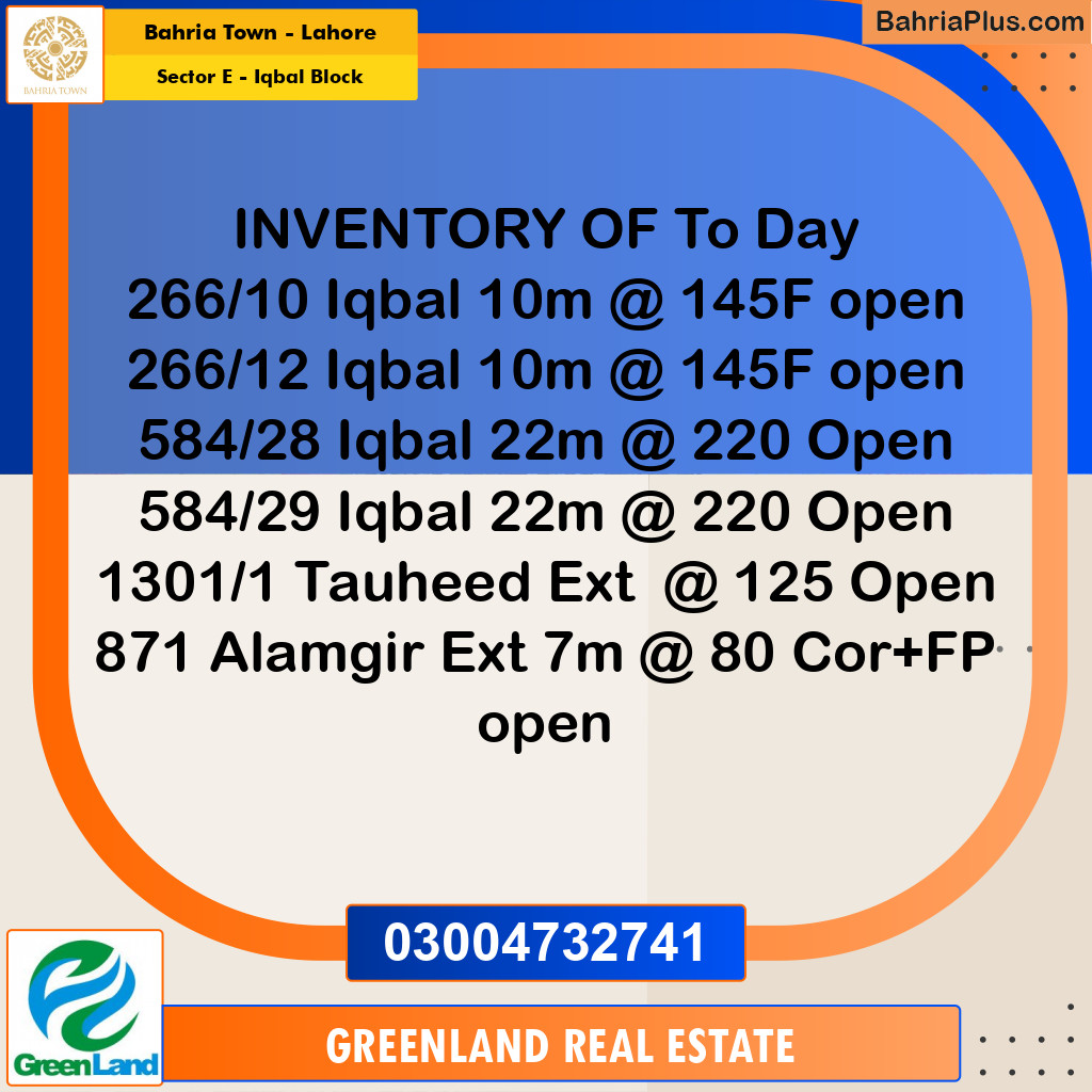 10 Marla Residential Plot for Sale in Sector E - Iqbal Block -  Bahria Town, Lahore - (BP-287193)