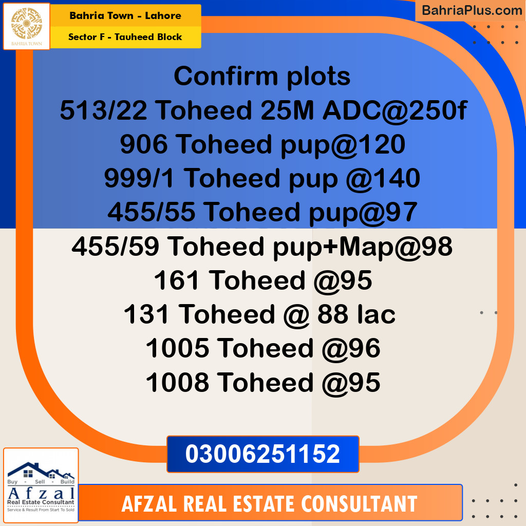 10 Marla Residential Plot for Sale in Sector F - Tauheed Block - Bahria Town, Lahore - (BP-287201)