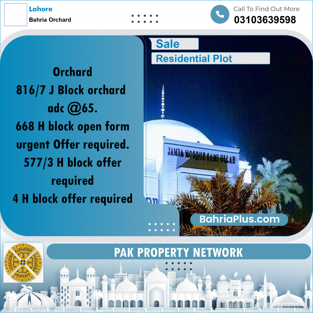 Residential Plot for Sale in Bahria Orchard, Lahore - (BP-287207)