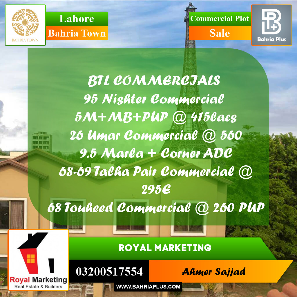 Commercial Plot for Sale in Bahria Town, Lahore - (BP-287217)