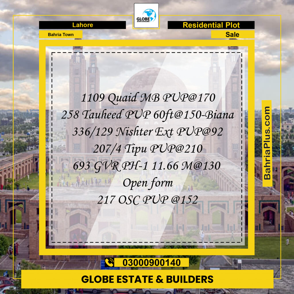 Residential Plot for Sale in Bahria Town, Lahore - (BP-287232)