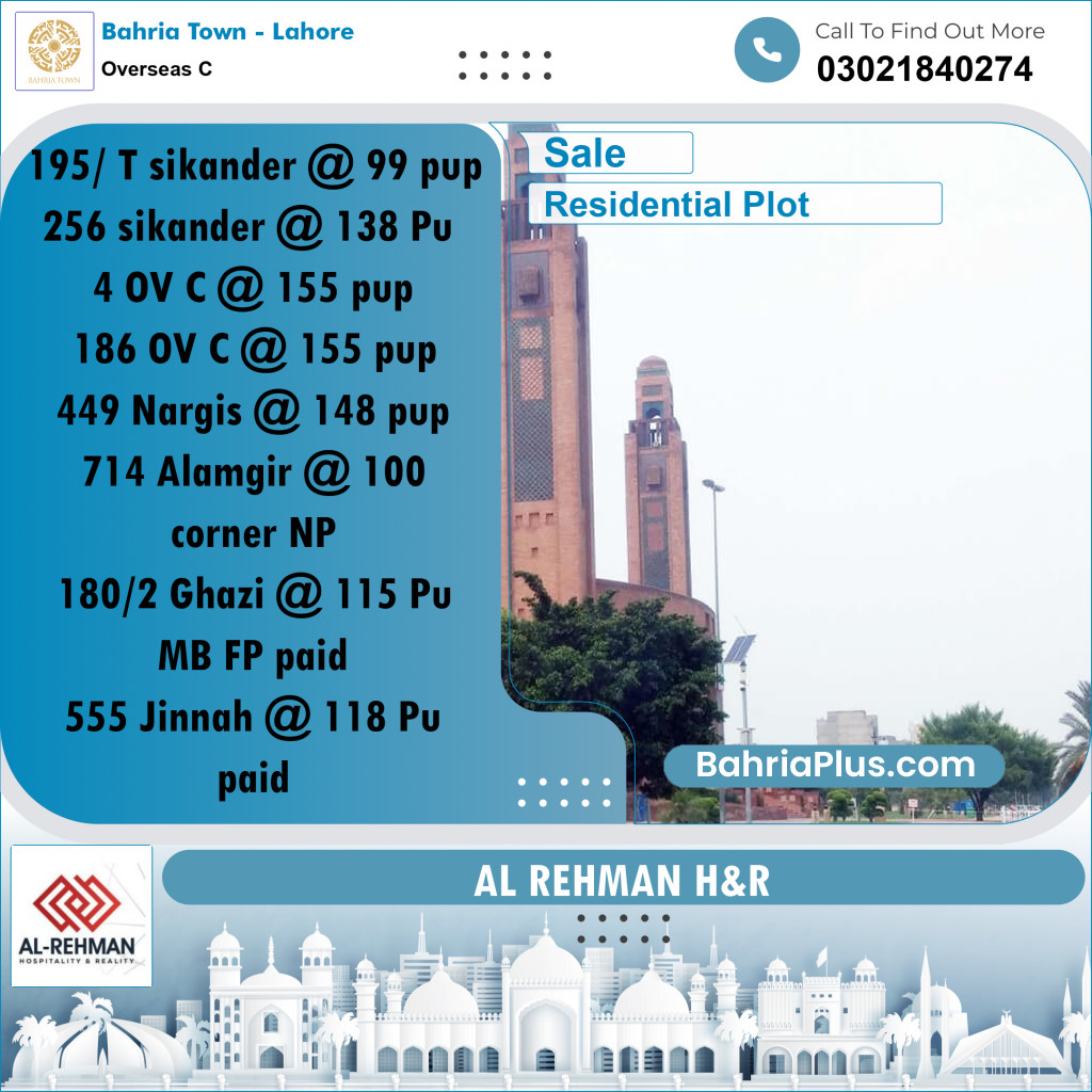 10 Marla Residential Plot for Sale in Overseas C - Bahria Town, Lahore - (BP-287267)
