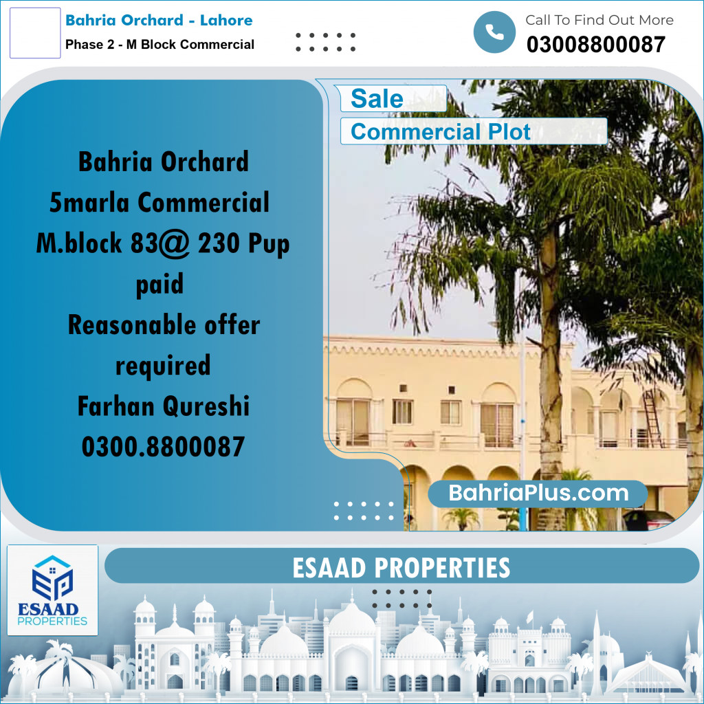 5 Marla Commercial Plot for Sale in Phase 2 - M Block Commercial -  Bahria Orchard, Lahore - (BP-287365)