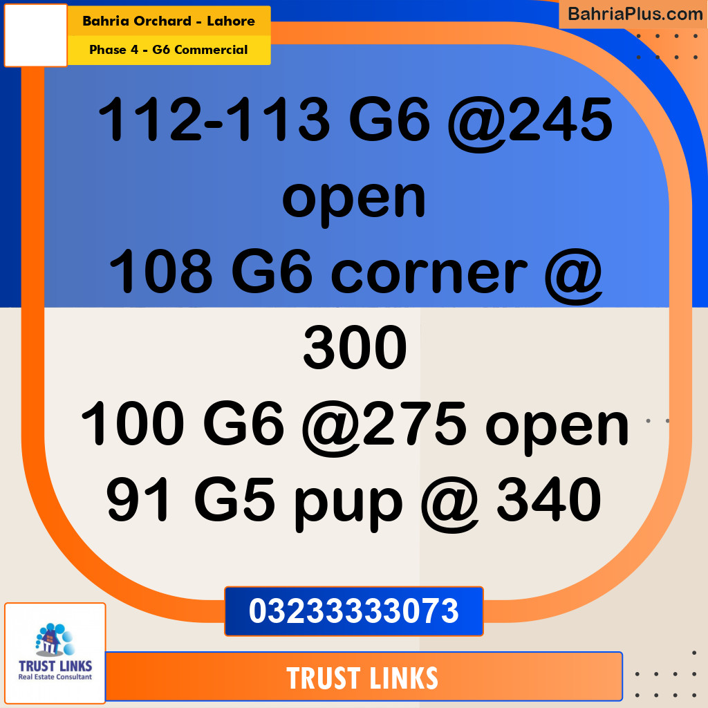 8 Marla Commercial Plot for Sale in Phase 4 - G6 Commercial -  Bahria Orchard, Lahore - (BP-287379)