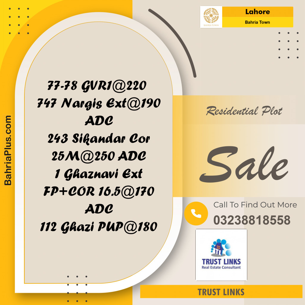 Residential Plot for Sale in Bahria Town, Lahore - (BP-287384)