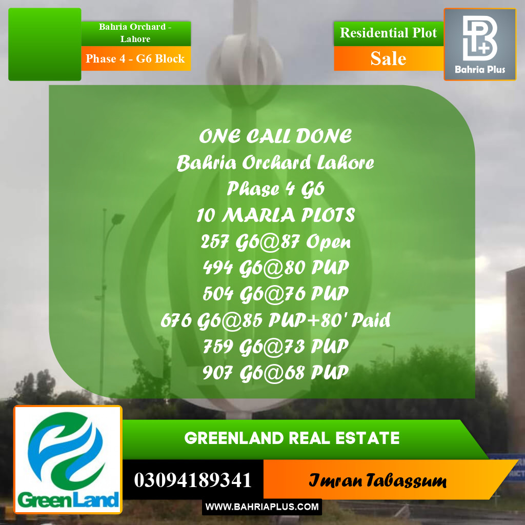 10 Marla Residential Plot for Sale in Phase 4 - G6 Block -  Bahria Orchard, Lahore - (BP-287413)