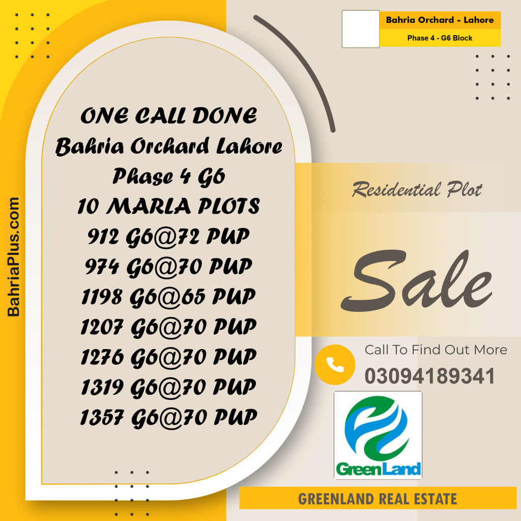 10 Marla Residential Plot for Sale in Phase 4 - G6 Block -  Bahria Orchard, Lahore - (BP-287415)