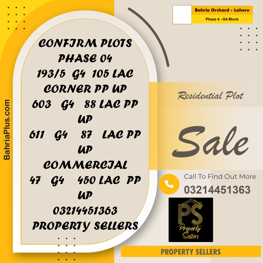 10 Marla Residential Plot for Sale in Phase 4 - G4 Block -  Bahria Orchard, Lahore - (BP-287429)