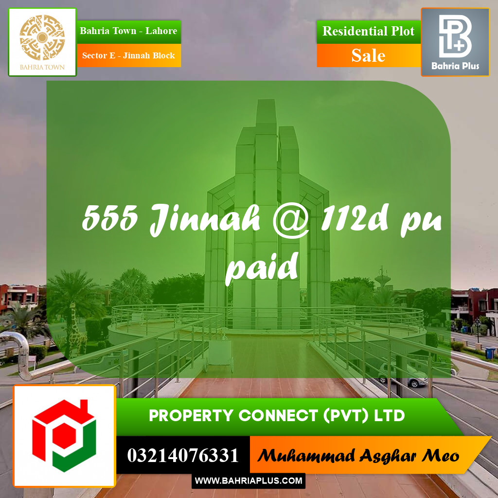5 Marla Residential Plot for Sale in Sector E - Jinnah Block -  Bahria Town, Lahore - (BP-287455)