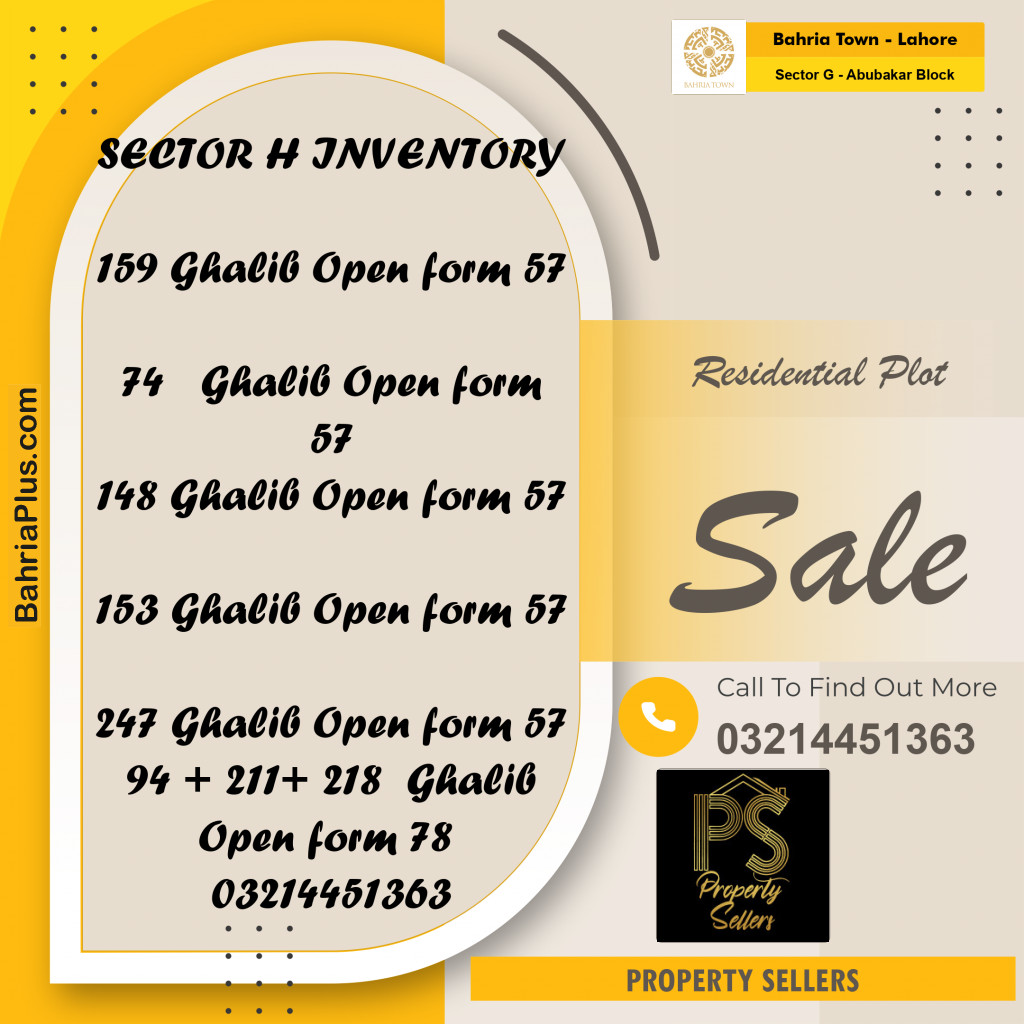 8 Marla Residential Plot for Sale in Sector G - Abubakar Block -  Bahria Town, Lahore - (BP-287465)