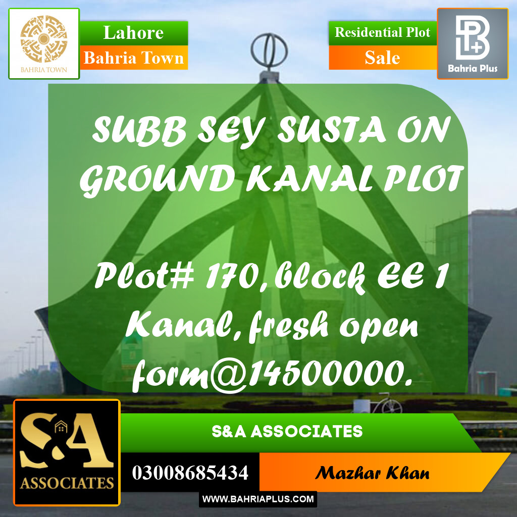 1 Kanal Residential Plot for Sale in Bahria Town, Lahore - (BP-287498)