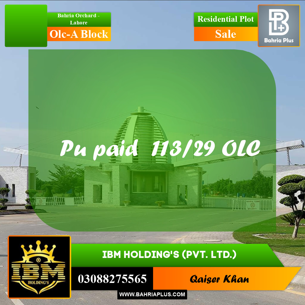 8 Marla Residential Plot for Sale in OLC-A Block -  Bahria Orchard, Lahore - (BP-287515)