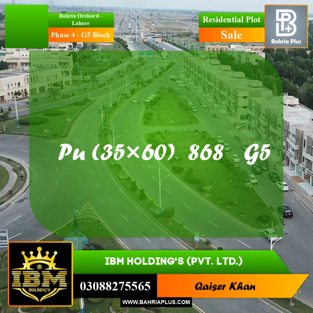 10 Marla Residential Plot for Sale in Phase 4 - G5 Block -  Bahria Orchard, Lahore - (BP-287516)