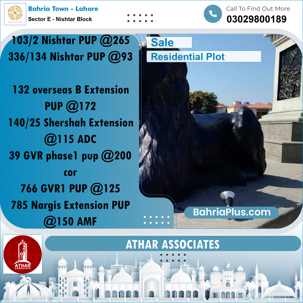 20 Marla Residential Plot for Sale in Sector E - Nishtar Block -  Bahria Town, Lahore - (BP-287610)