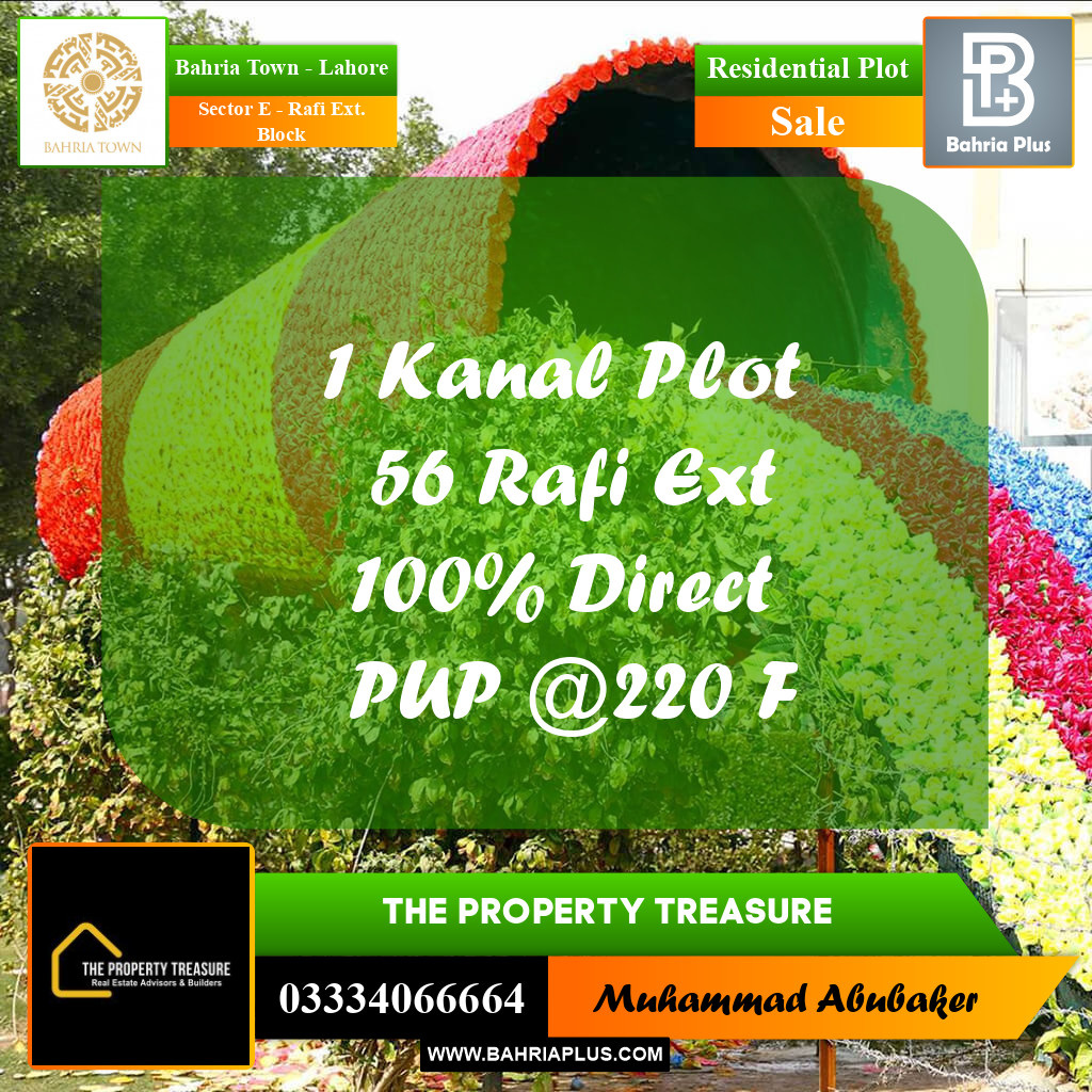 1 Kanal Residential Plot for Sale in Sector E - Rafi Ext. Block -  Bahria Town, Lahore - (BP-287681)