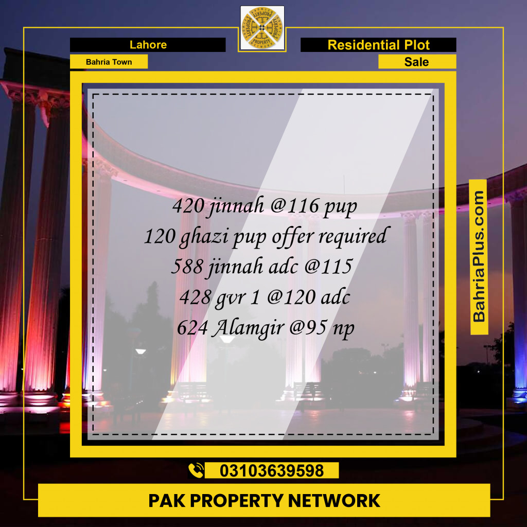 Residential Plot for Sale in Bahria Town, Lahore - (BP-287722)