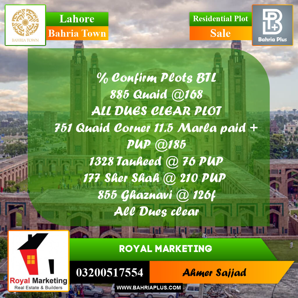 Residential Plot for Sale in Bahria Town, Lahore - (BP-287760)
