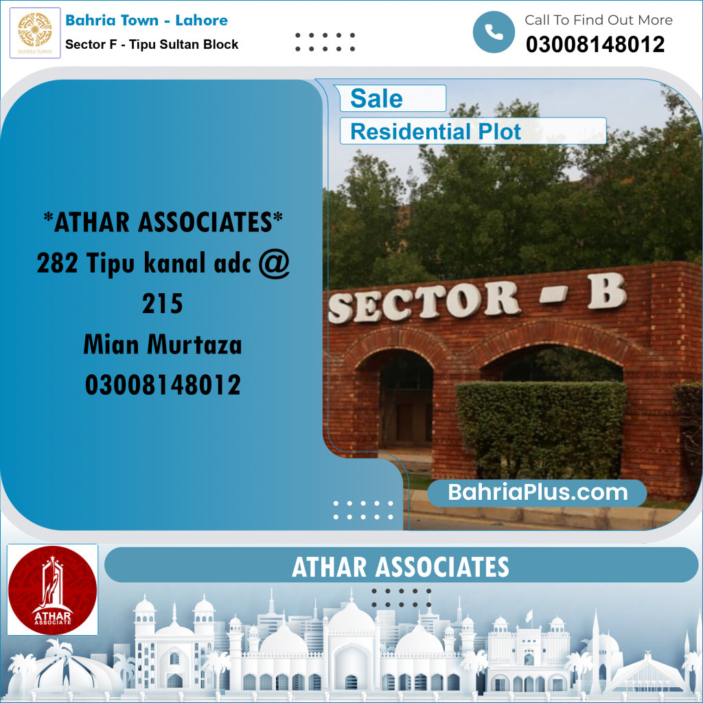 20 Kanal Residential Plot for Sale in Sector F - Tipu Sultan Block -  Bahria Town, Lahore - (BP-287807)