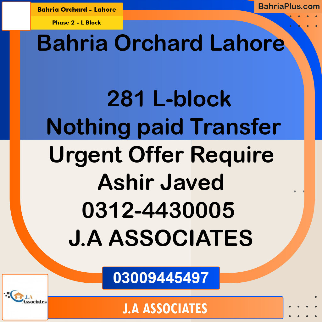 5 Marla Residential Plot for Sale in Phase 2 - L Block -  Bahria Orchard, Lahore - (BP-287833)