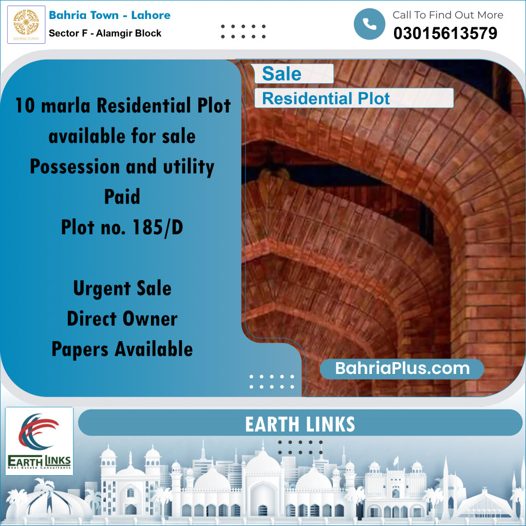 10 Marla Residential Plot for Sale in Sector F - Alamgir Block -  Bahria Town, Lahore - (BP-287878)