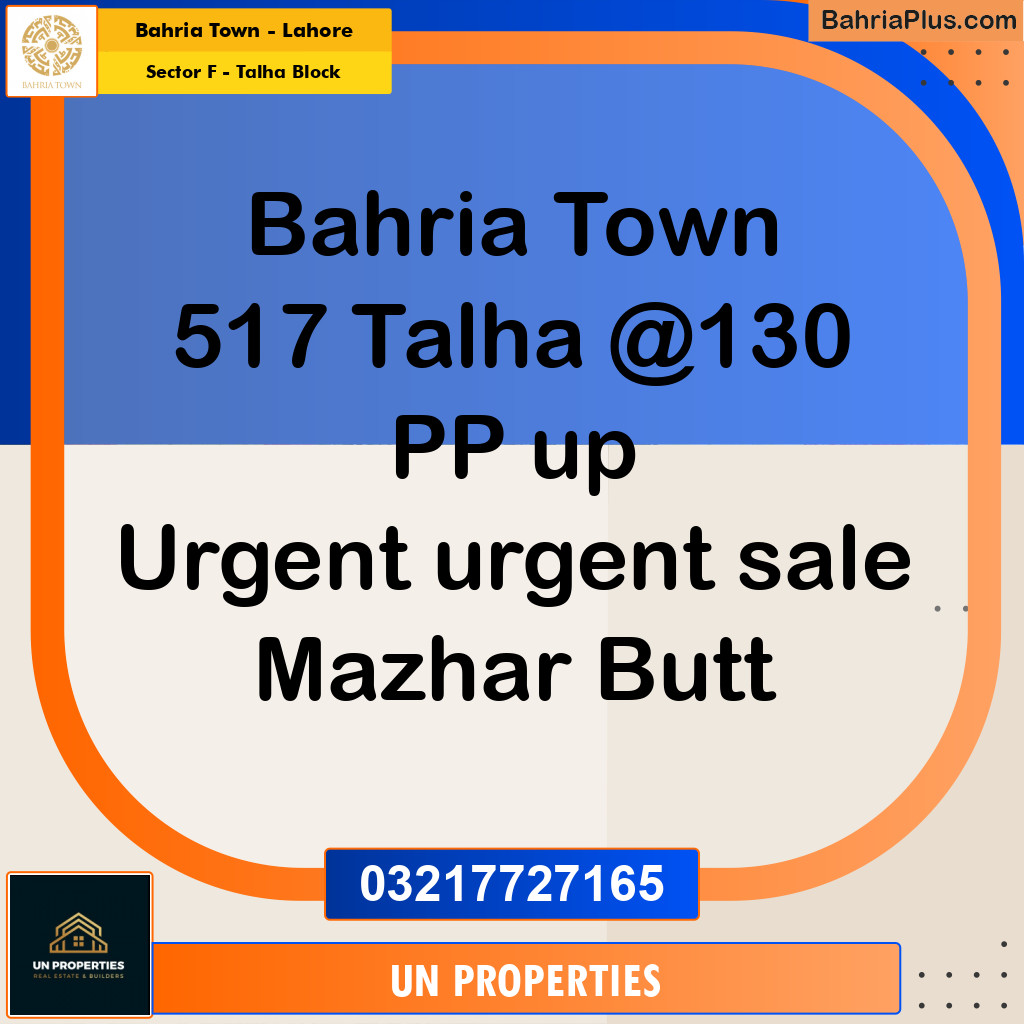 10 Marla Residential Plot for Sale in Sector F - Talha Block -  Bahria Town, Lahore - (BP-287923)