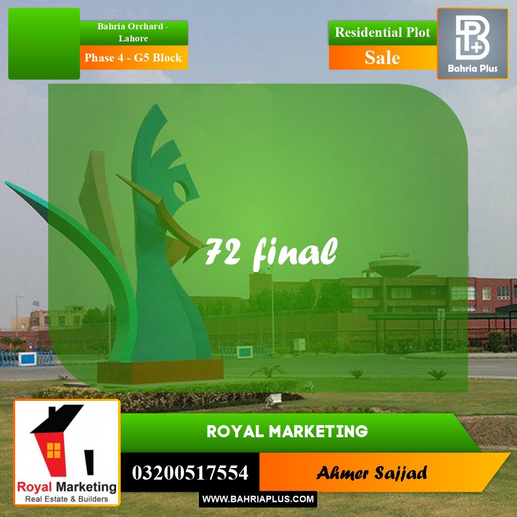 10 Marla Residential Plot for Sale in Phase 4 - G5 Block -  Bahria Orchard, Lahore - (BP-287927)