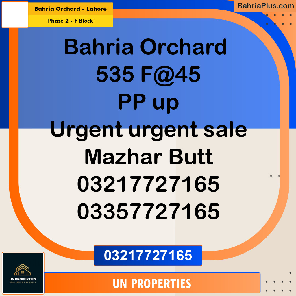 5 Marla Residential Plot for Sale in Phase 2 - F Block -  Bahria Orchard, Lahore - (BP-287954)