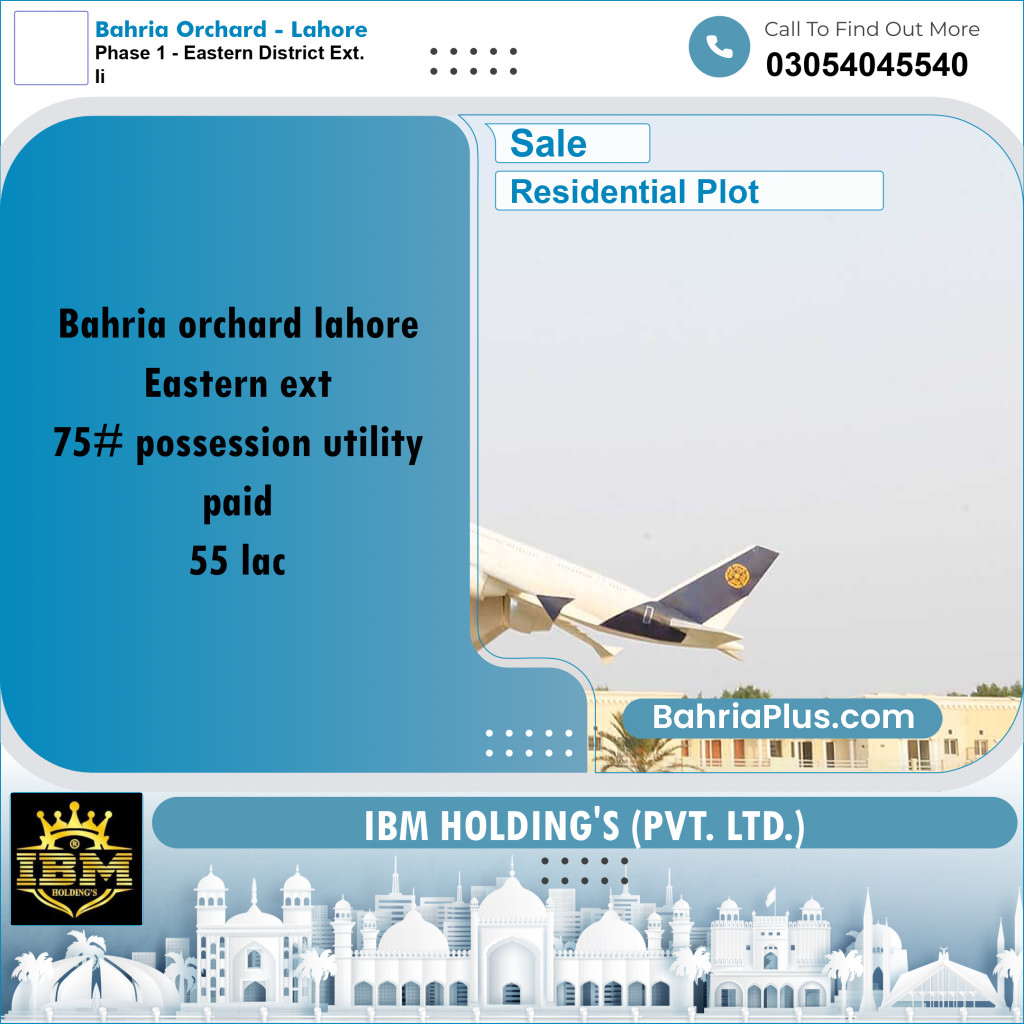5 Marla Residential Plot for Sale in Phase 1 - Eastern District Ext. II -  Bahria Orchard, Lahore - (BP-288008)