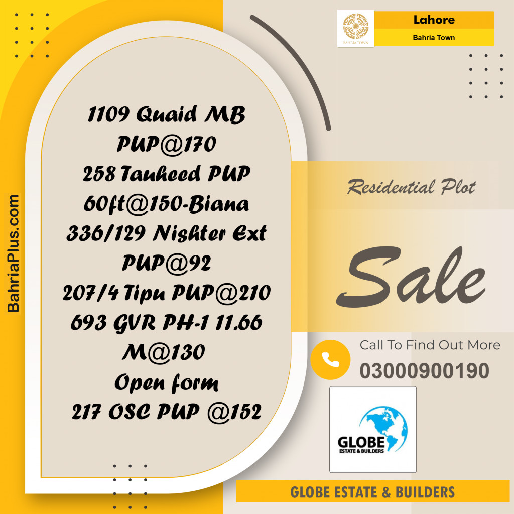 Residential Plot for Sale in Bahria Town, Lahore - (BP-288013)