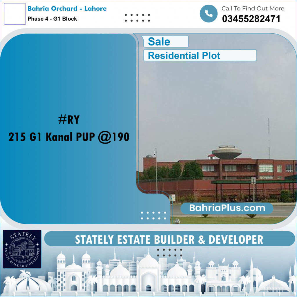 1 Kanal Residential Plot for Sale in Phase 4 - G1 Block -  Bahria Orchard, Lahore - (BP-288027)