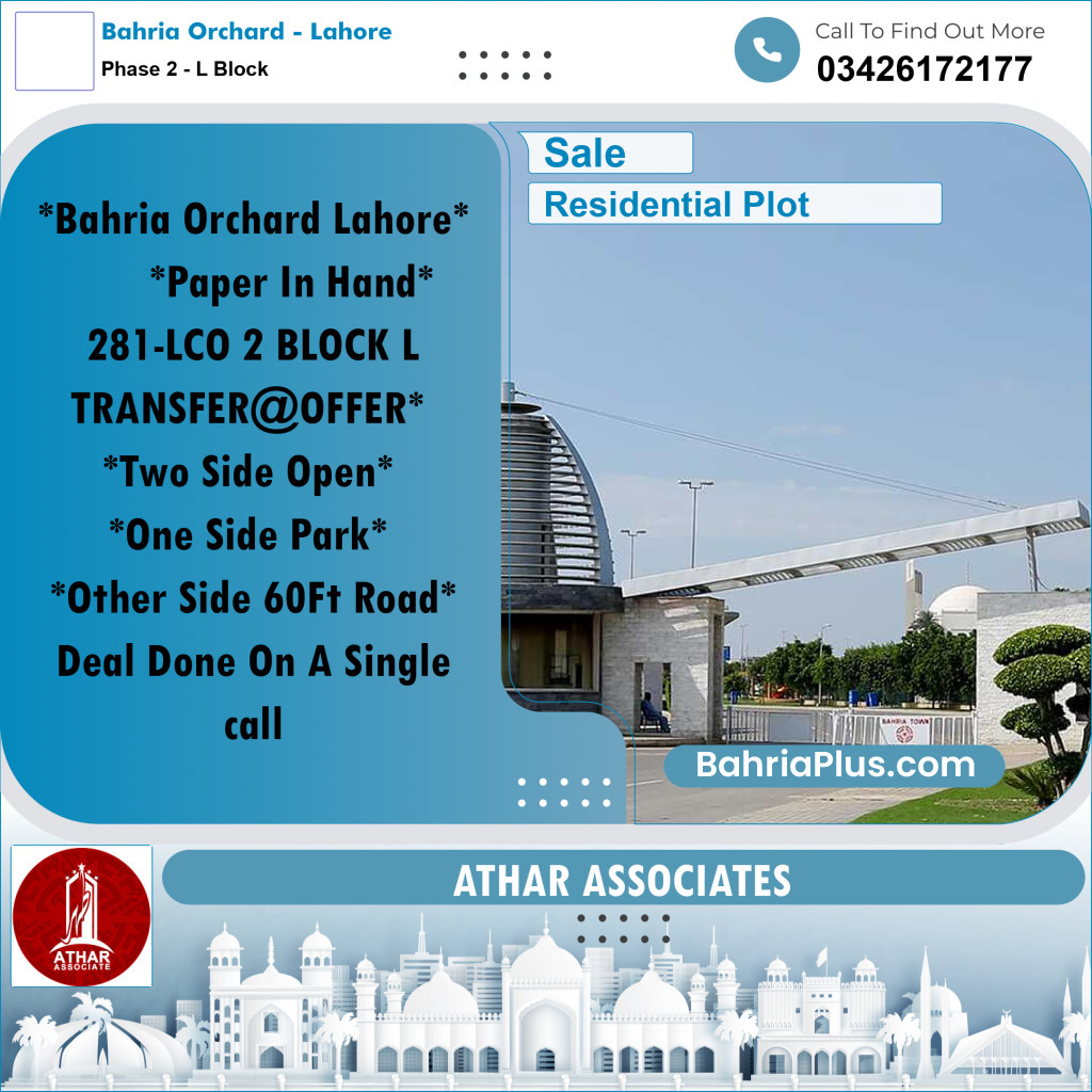5 Marla Residential Plot for Sale in Phase 2 - L Block -  Bahria Orchard, Lahore - (BP-288030)