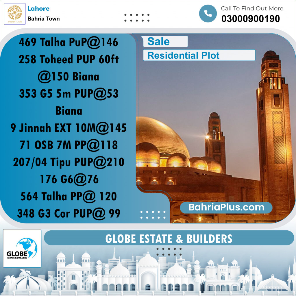 Residential Plot for Sale in Bahria Town, Lahore - (BP-288032)