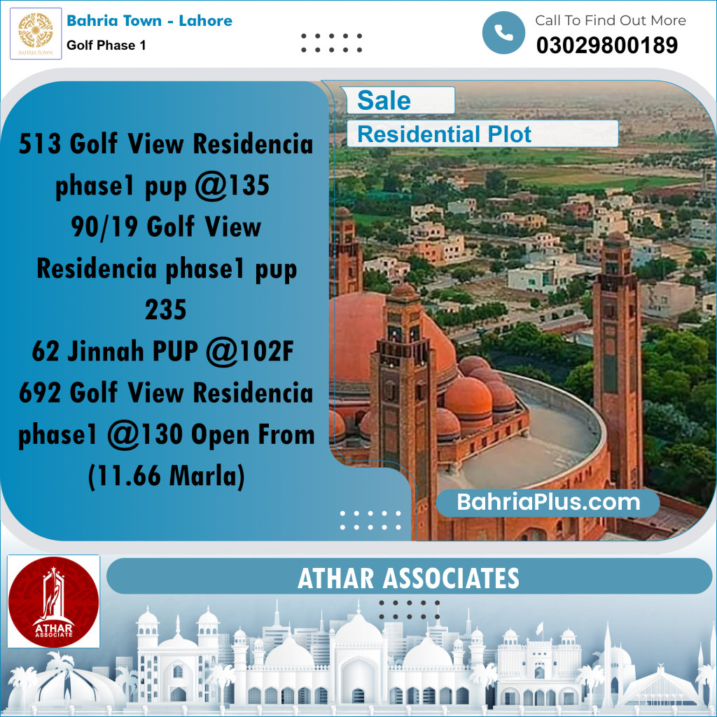 10 Marla Residential Plot for Sale in Golf Phase 1 -  Bahria Town, Lahore - (BP-288085)
