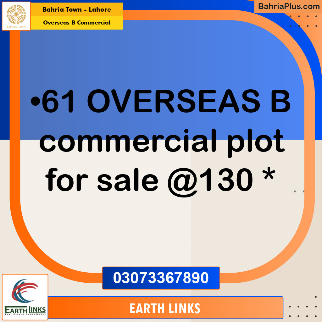 3 Marla Commercial Plot for Sale in Overseas B Commercial -  Bahria Town, Lahore - (BP-288125)