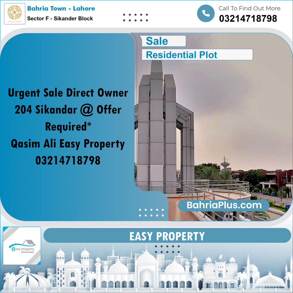 20 Marla Residential Plot for Sale in Sector F - Sikander Block -  Bahria Town, Lahore - (BP-288167)