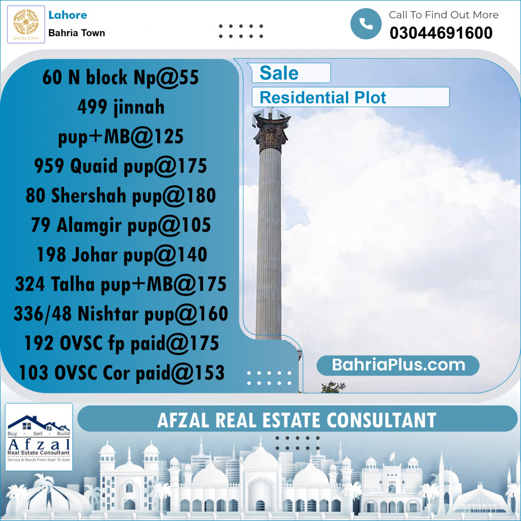 Residential Plot for Sale in Bahria Town, Lahore - (BP-288234)
