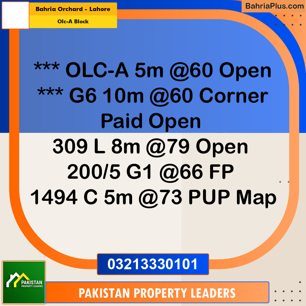 5 Marla Residential Plot for Sale in OLC-A Block -  Bahria Orchard, Lahore - (BP-288235)