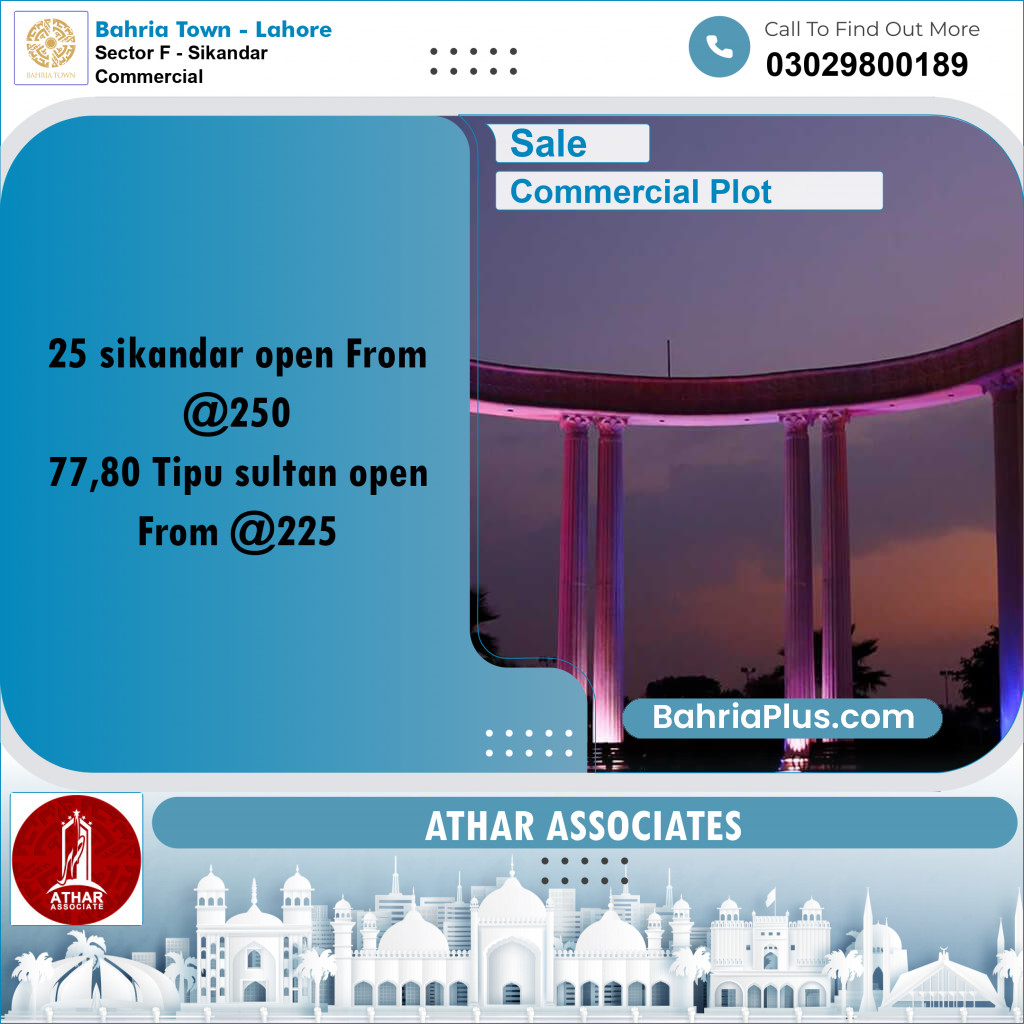 5 Marla Commercial Plot for Sale in Sector F - Sikandar Commercial -  Bahria Town, Lahore - (BP-288254)